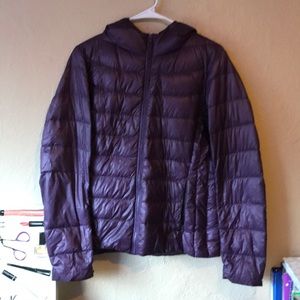 A purple puffer coat
